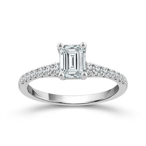 1.00 Carat Emerald Cut Lab Grown Diamond Engagement Ring in 14 Karat White Gold