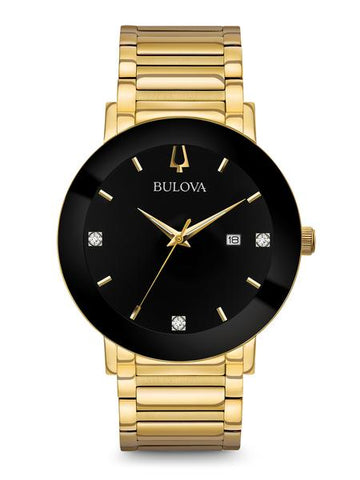 Bulova Men's Gold Diamond Quartz Black Dial Stainless Steel Watch