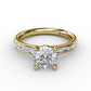 14 Karat Yellow Gold Fana 0.71 Carat Classic Round With Baguette Diamond Shank Engagement Ring Setting