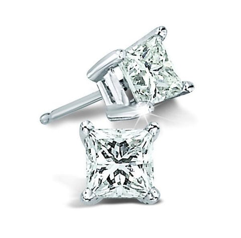 3/4 Ctw Princess Cut Diamond Stud Earrings in 14 Karat White Gold