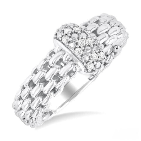 1/8 Ctw Bold Silver Cable Chain Inspired Round Cut Diamond Fashion Ring in Sterling Silver