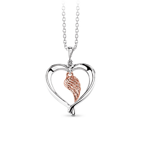 Wing Heart Necklace in Sterling Silver and Rose Gold