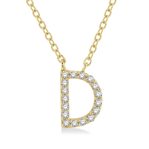 1/20 ctw Initial 'D' Round Cut Diamond Pendant With Chain in 10K Yellow Gold