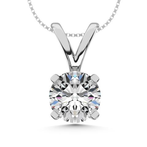 Round Lab Grown Diamond Solitaire Pendant in White Gold (1 Carat)