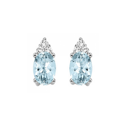 10 Karat White Gold Oval Aquamarine Diamond Earrings