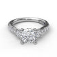 14 Karat White Gold Fana 0.56 Carat Three Stone Pave Diamond Engagement Ring Setting