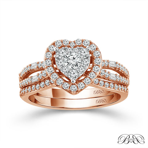 3/4 Ctw Heart Shaped Multi Stone Diamond Wedding Set in Rose Gold