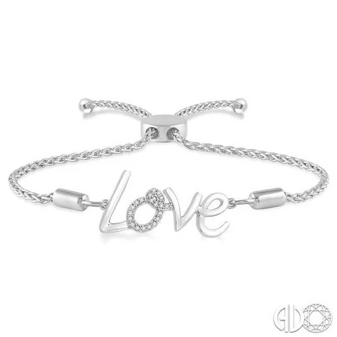 Sterling Silver 1/20ctw Diamond Love Bolo Bracelet