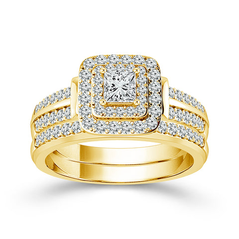 10 Karat Yellow Gold 5/8 Carat Princess and Round Cut Diamond Wedding Set