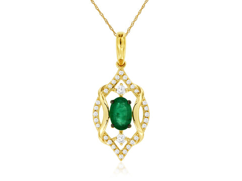 14k Yellow Gold 0.56ctw Emerald and Diamond Pendant