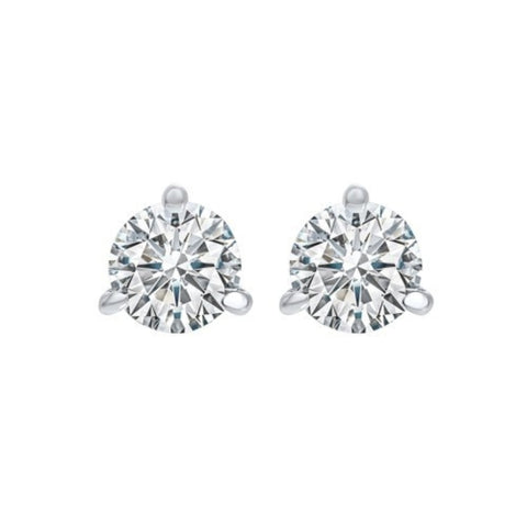 3 Prong Round Lab Grown Diamond Stud Earrings in White Gold (2 Ctw)