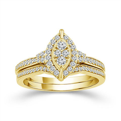 3/8 Ctw Marquise Multi Stone Diamond Wedding Set in 10 Karat Yellow Gold