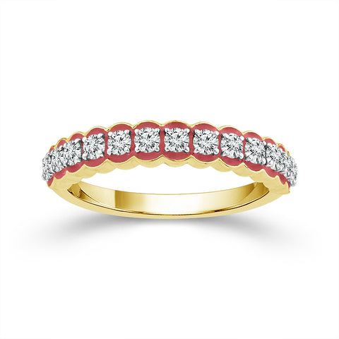 1/2 Ctw Red Enamel Diamond Wedding Band in 14 Karat Yellow Gold