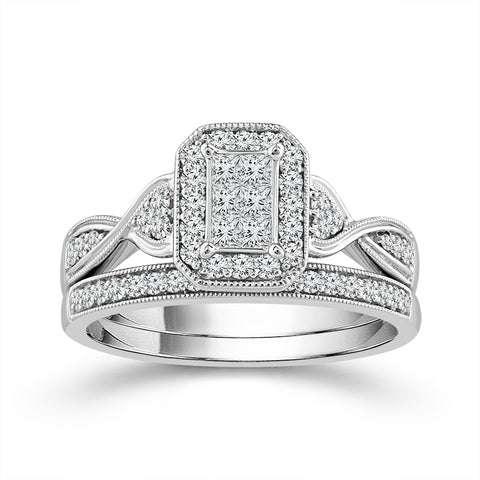 10 Karat White Gold 1/2 Carat Multi Stone Milgrain Detail Diamond Wedding Set