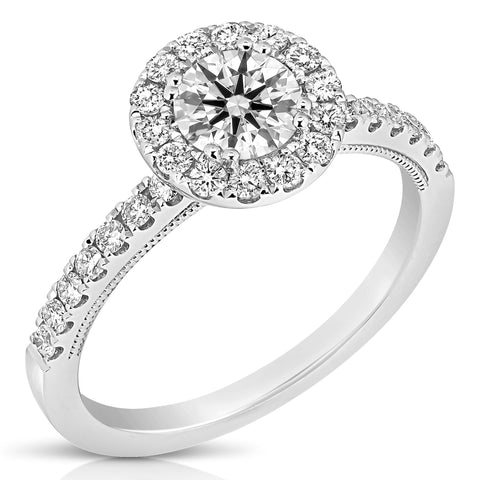 1 1/4 Ctw Round Diamond Halo Engagement Ring in White Gold