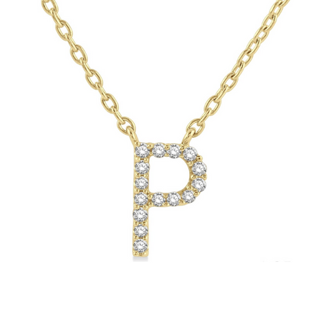 1/20 ctw Initial 'P' Round Cut Diamond Pendant With Chain in 10K Yellow Gold