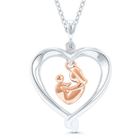 Two-Tone Heart Mother and Child Diamond Pendant