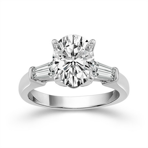 2 1/2 Carat Lab Grown Oval and Baguette Cut Diamond Engagement Ring