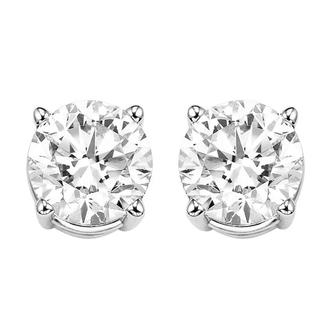 14 Karat White Gold 2.00 Carat Round Diamond Stud Earrings