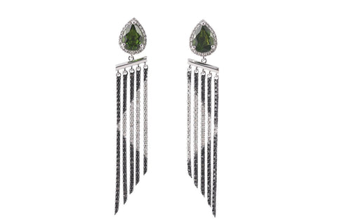 14k White Gold 2.53ctw Diamond Black Diamond Diopside Earrings