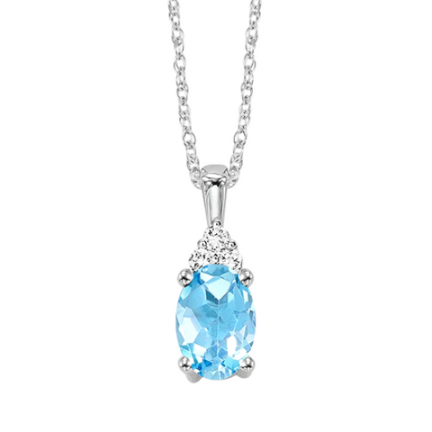 10 Karat White Gold Oval Blue Topaz Diamond Pendant