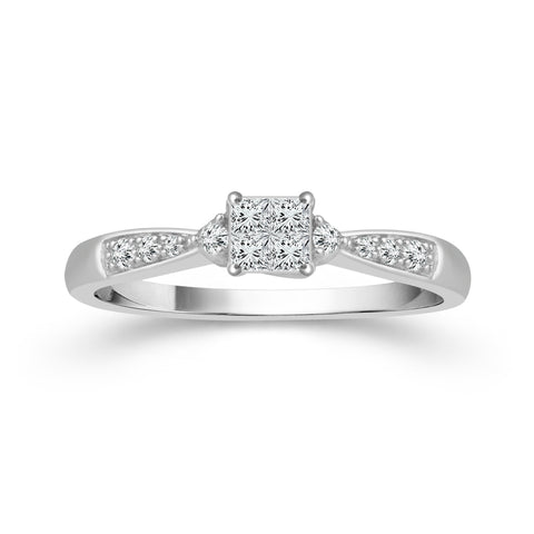 1/6 Ctw Princess Cut Diamond Promise Ring in 10 Karat White Gold