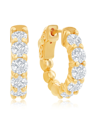 14K Yellow Gold Huggie Hoop Earrings with 1.50ct Diamonds