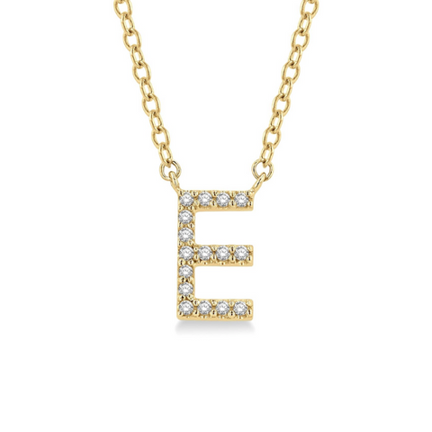 1/20 ctw Initial 'E' Round Cut Diamond Pendant With Chain in 10K Yellow Gold