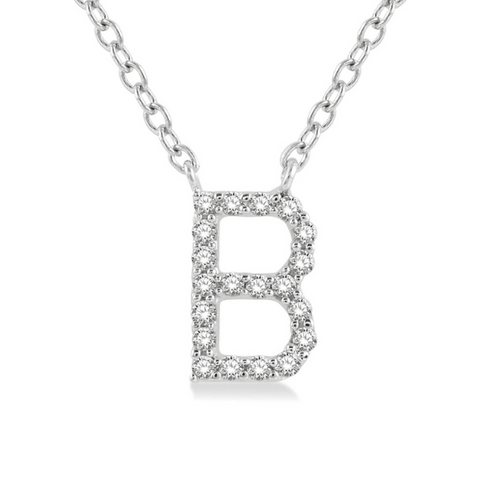 1/20 ctw Initial 'B' Round Cut Diamond Pendant With Chain in 10K White Gold