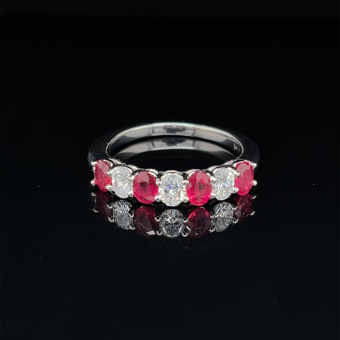 14 Karat White Gold 1 1/3 Carat Oval Ruby and Diamond Ring