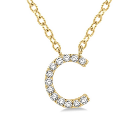 1/20 ctw Initial 'C' Round Cut Diamond Pendant With Chain in 10K Yellow Gold