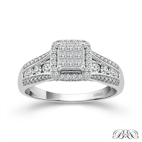 1/2 Ctw Square Halo Diamond Engagement Ring