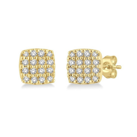 1/8 ctw Cushion Shape Round Cut Diamond Petite Fashion Earring in 10K Yellow Gold