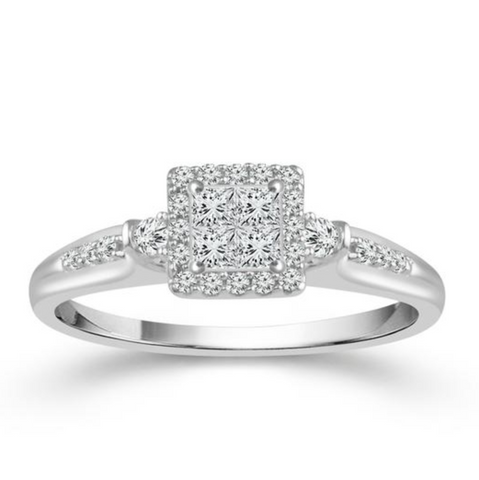 10 Karat White Gold 1/5 Carat Diamond Square Promise Ring