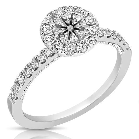 1 Ctw Round Diamond Halo Engagement Ring in White Gold