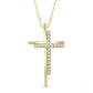 1/10 Ctw Double Cross Round Cut Diamond Pendant With Link Chain in 10K Yellow Gold