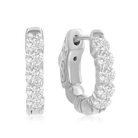 14k White Gold 1.00ctw Diamond Hoop Earrings