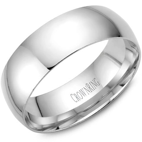 CrownRing 7mm Classic Domed Comfort Fit Wedding Band in 14 Karat White Gold