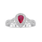 Sterling Silver 6x4mm Pear Shape Ruby and 1/50 Carat Diamond Halo Ring