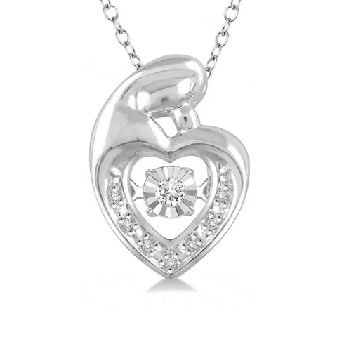 Sterling Silver 1/20 Carat Mom and Child Rhythm of Love Diamond Pendant