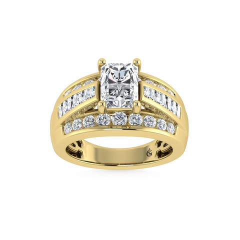 2 7/8 Ctw Radiant Lab Grown Diamond Engagement Ring in Yellow Gold