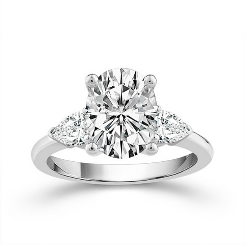 1 1/4 Ctw Lab Grown Oval With Pear Side Stones Diamond Engagement Ring