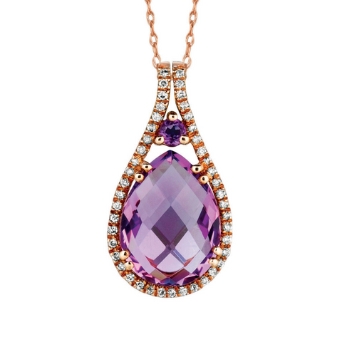 14 Karat Rose Gold 4 1/2 Carat Amethyst Diamond Pendant