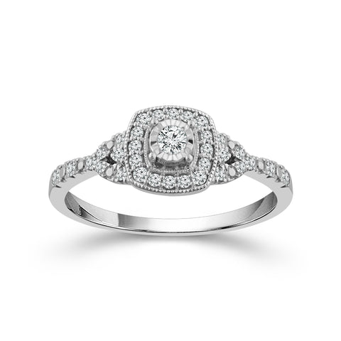 1/4 Ctw Multi Stone Diamond Halo Promise Ring in 10 Karat White Gold