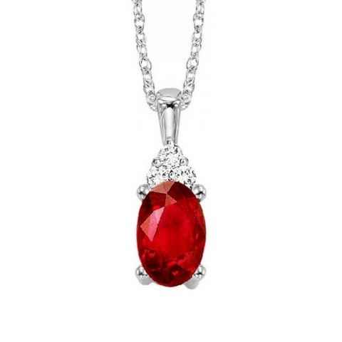 10 Karat White Gold Oval Garnet Diamond Pendant