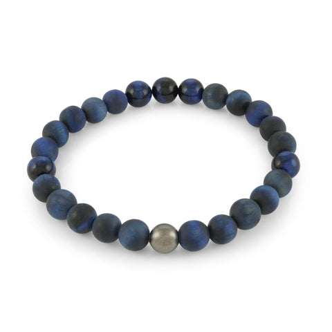 Italgem Gun IP Steel Matte Blue Tiger Eye Stretch Bead Bracelet