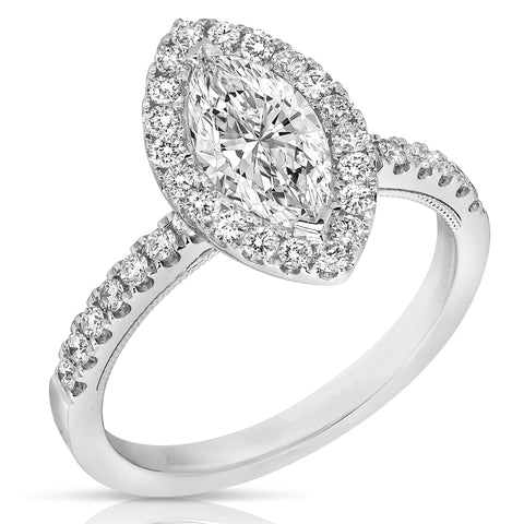 1 1/2 Ctw Marquise Diamond Halo Engagement Ring in White Gold