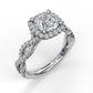 14 Karat White Gold Fana 3/5 Carat Cushion Halo Twist Diamond Engagement Ring Setting