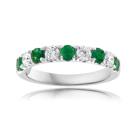 14K White Gold Emerald and Diamond Alternating Band