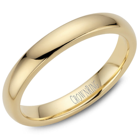 CrownRing 3mm Classic Domed Comfort Fit Wedding Band in 14 Karat Yellow Gold